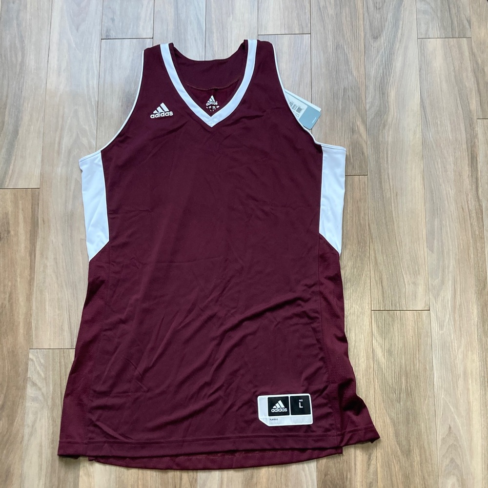 adidas performance tank team jersey top maroon white size L